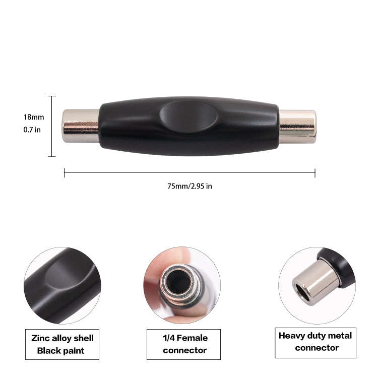 TC302 6.35mm Female to Female Guitar TRS Stereo Audio Cable Adapter(Black)