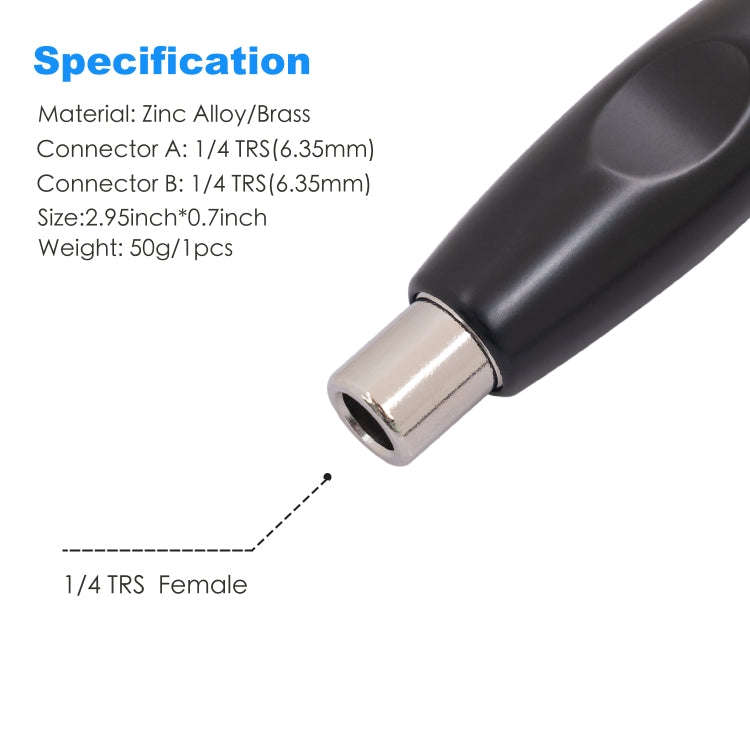 TC302 6.35mm Female to Female Guitar TRS Stereo Audio Cable Adapter(Black)
