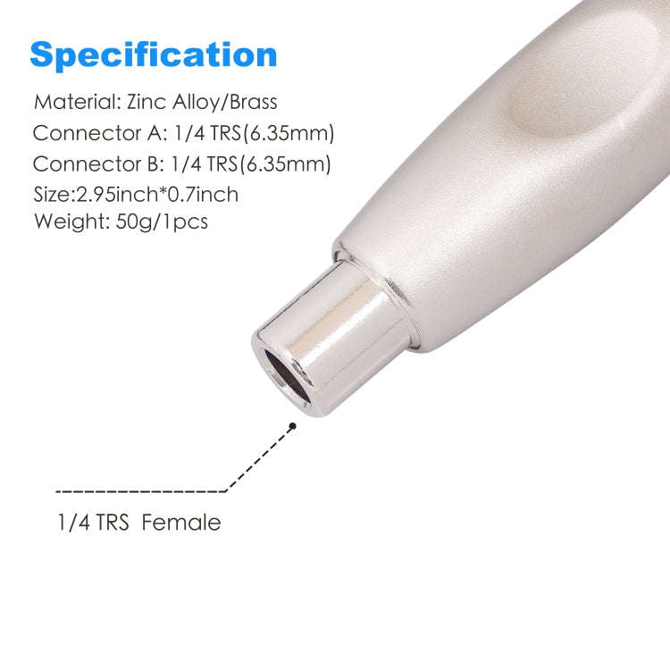 TC302 6.35mm Female to Female Guitar TRS Stereo Audio Cable Adapter(Silver)