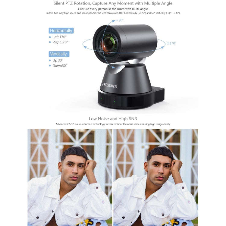 FEELWORLD 4K12X 4K PTZ Camera 12X Optical Zoom AI Tracking HDMI USB IP Remote Control(US Plug)