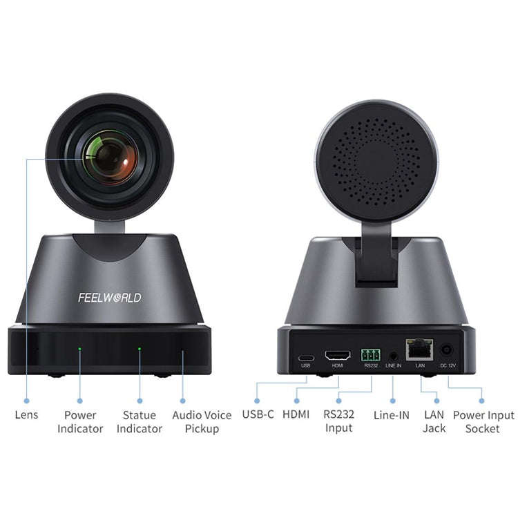 FEELWORLD 4K12X 4K PTZ Camera 12X Optical Zoom AI Tracking HDMI USB IP Remote Control(US Plug)