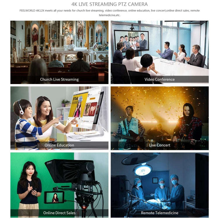 FEELWORLD 4K12X 4K PTZ Camera 12X Optical Zoom AI Tracking HDMI USB IP Remote Control(US Plug)