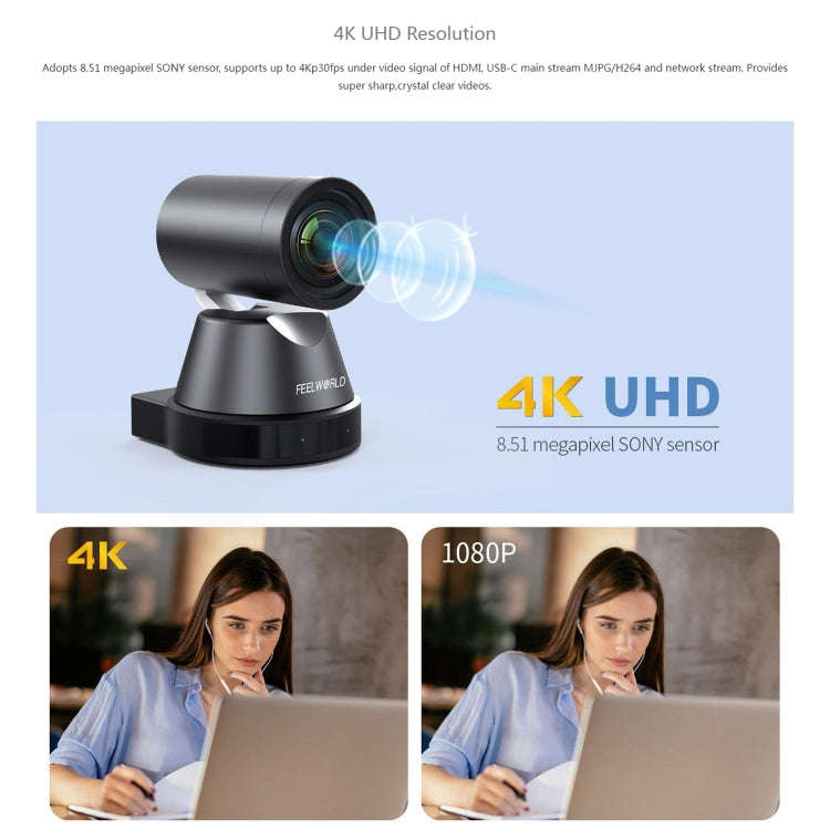 FEELWORLD 4K12X 4K PTZ Camera 12X Optical Zoom AI Tracking HDMI USB IP Remote Control(US Plug)