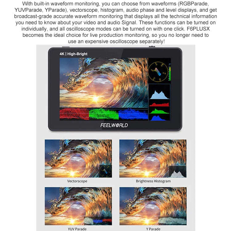 FEELWORLD F6 PLUSX 5.5 inch High Bright 1600nit Touch Screen DSLR Camera Field Monitor IPS FHD192...