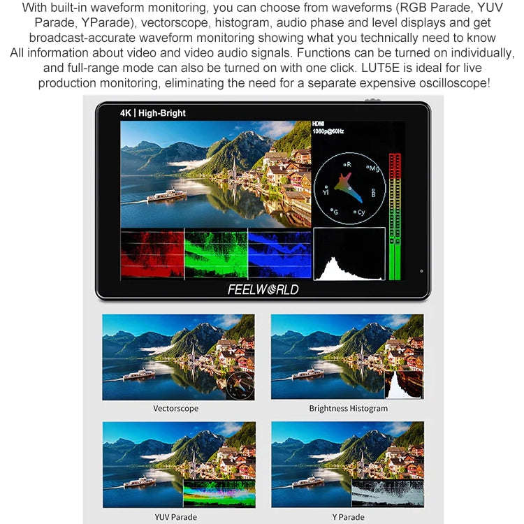 FEELWORLD LUT5E 5.5 inch High Bright 1600nit Touch Screen DSLR Camera Field Monitor F970 External...