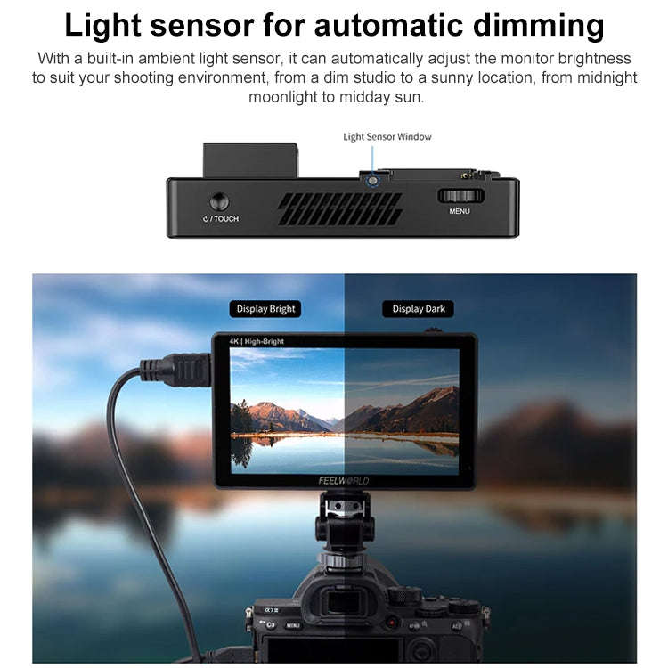 FEELWORLD LUT5E 5.5 inch High Bright 1600nit Touch Screen DSLR Camera Field Monitor F970 External...