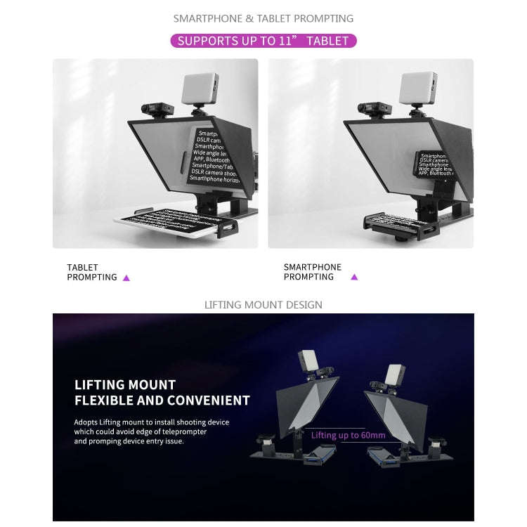 FEELWORLD TP13A Wide Angle Teleprompter for 11 inch Smartphones / Tablets Prompting Smartphone DS...