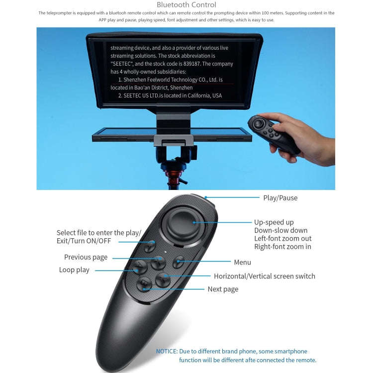 FEELWORLD TP16 16 inch Tablet Horizontal Vertical Prompting Folding Teleprompter, Bluetooth Remot...