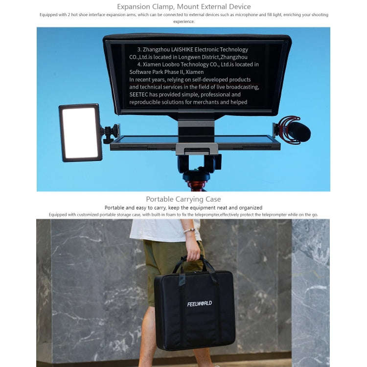 FEELWORLD TP16 16 inch Tablet Horizontal Vertical Prompting Folding Teleprompter, Bluetooth Remot...