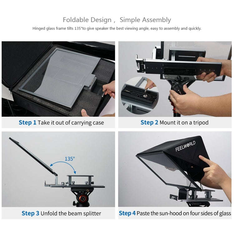 FEELWORLD TP16 16 inch Tablet Horizontal Vertical Prompting Folding Teleprompter, Bluetooth Remot...