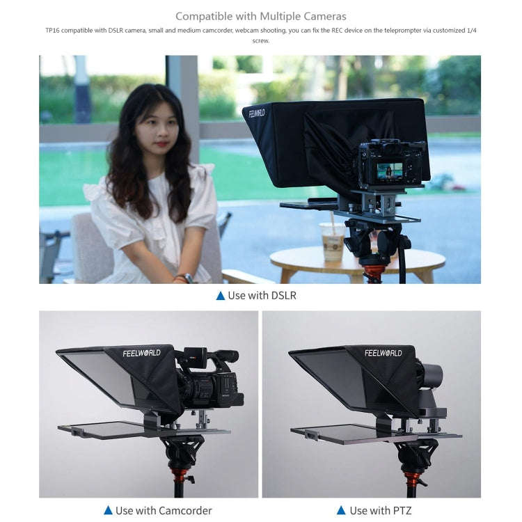 FEELWORLD TP16 16 inch Tablet Horizontal Vertical Prompting Folding Teleprompter, Bluetooth Remot...