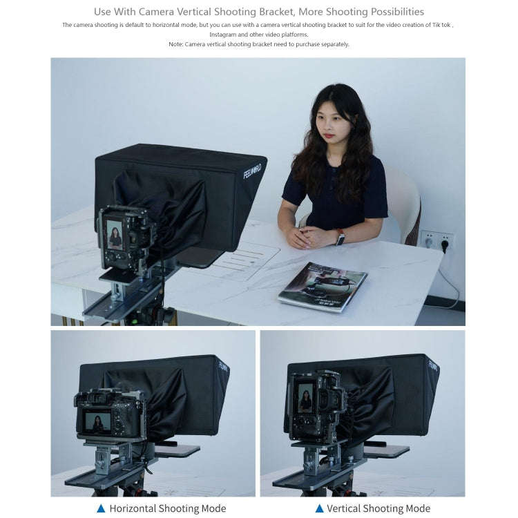 FEELWORLD TP16 16 inch Tablet Horizontal Vertical Prompting Folding Teleprompter, Bluetooth Remot...