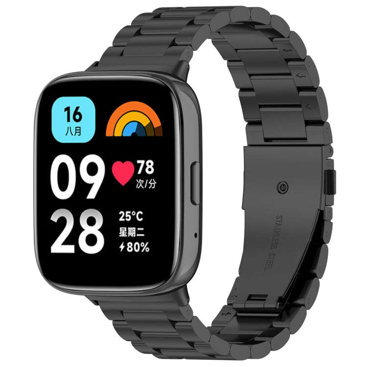 For Redmi Watch 3 Lite / Watch 3 Active Three-bead Metal Stainless Steel Watch Band(Black)