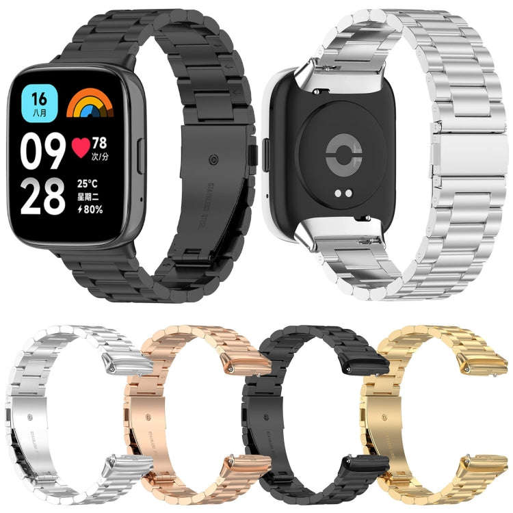 For Redmi Watch 3 Lite / Watch 3 Active Three-bead Metal Stainless Steel Watch Band(Black)