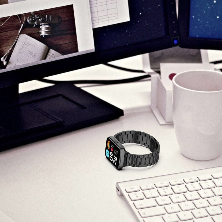 For Redmi Watch 3 Lite / Watch 3 Active Three-bead Metal Stainless Steel Watch Band(Black)