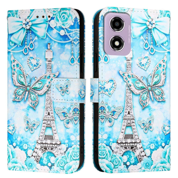 For Motorola Moto E14 Colored Drawing Pattern Plain Weave Leather Phone Case(Tower Butterfly)