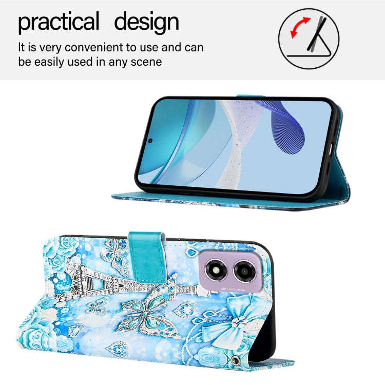 For Motorola Moto E14 Colored Drawing Pattern Plain Weave Leather Phone Case(Tower Butterfly)