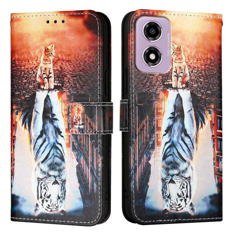 For Motorola Moto E14 Colored Drawing Pattern Plain Weave Leather Phone Case(Cats And Tigers)