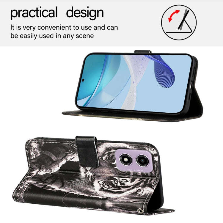 For Motorola Moto E14 Colored Drawing Pattern Plain Weave Leather Phone Case(Black And White Tiger)