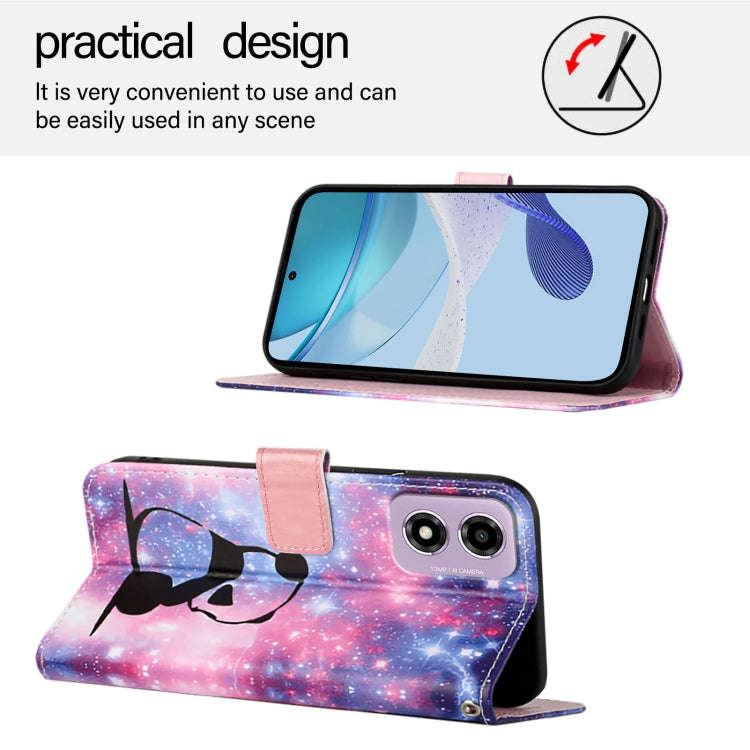 For Motorola Moto E14 Colored Drawing Pattern Plain Weave Leather Phone Case(Baby Panda)