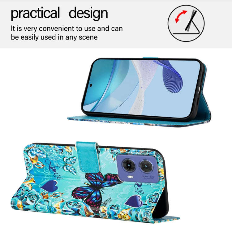 For Motorola Moto G85 Colored Drawing Pattern Plain Weave Leather Phone Case(Caring Butterfly)