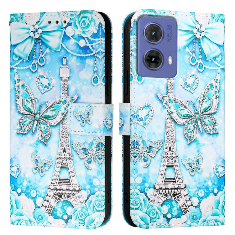 For Motorola Moto G85 Colored Drawing Pattern Plain Weave Leather Phone Case(Tower Butterfly)