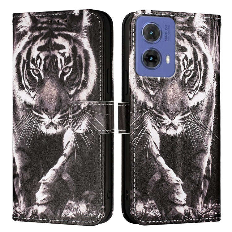 For Motorola Moto G85 Colored Drawing Pattern Plain Weave Leather Phone Case(Black And White Tiger)