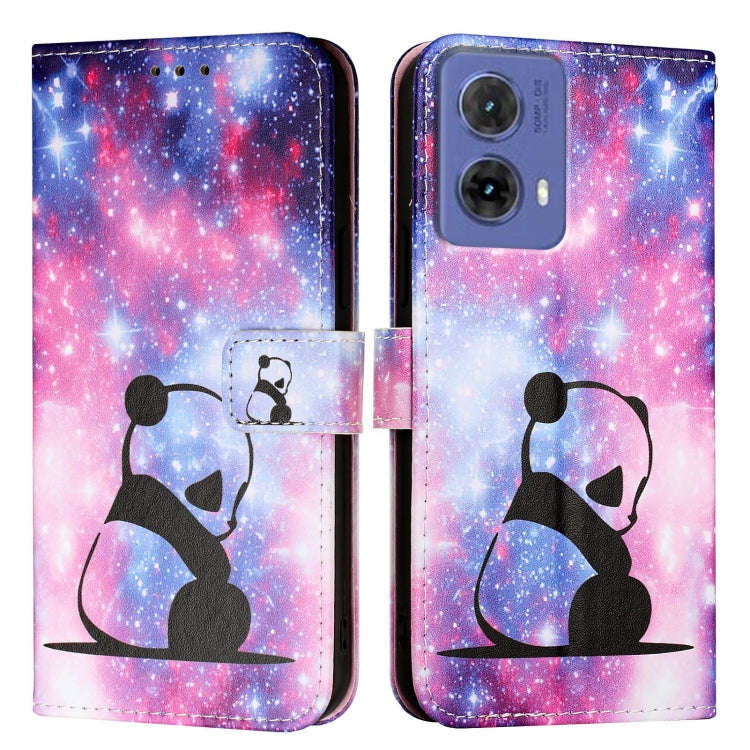 For Motorola Moto G85 Colored Drawing Pattern Plain Weave Leather Phone Case(Baby Panda)