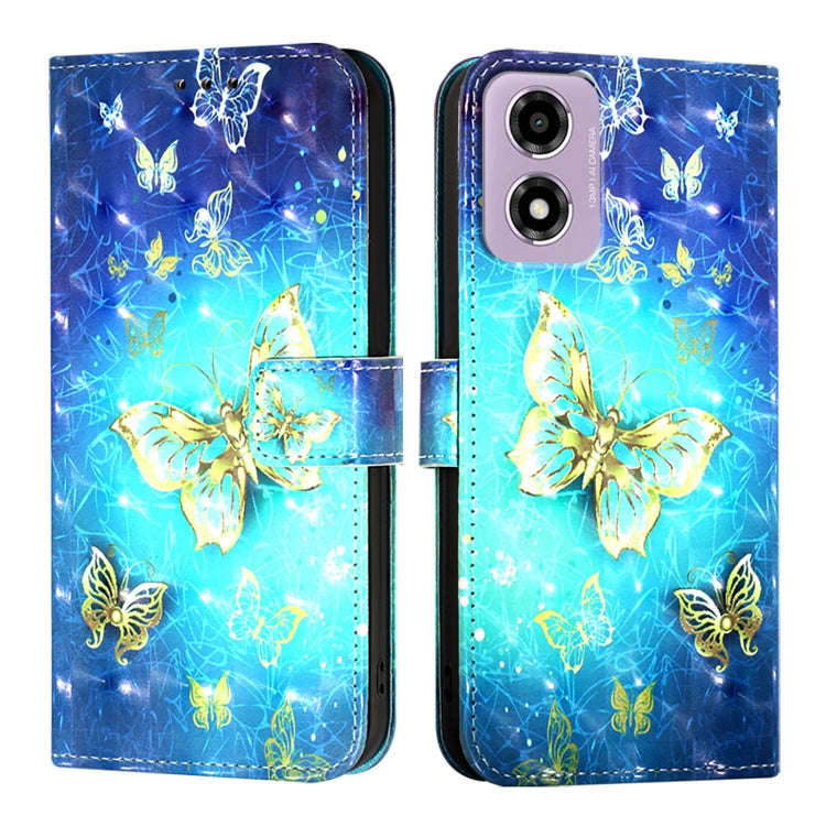 For Motorola Moto E14 3D Painting Horizontal Flip Leather Phone Case(Golden Butterfly)