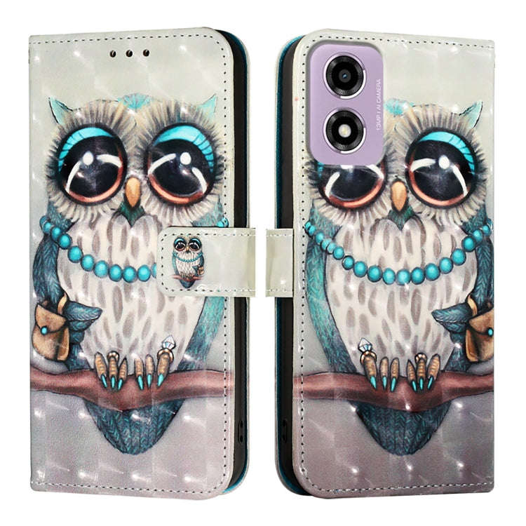 For Motorola Moto E14 3D Painting Horizontal Flip Leather Phone Case(Grey Owl)
