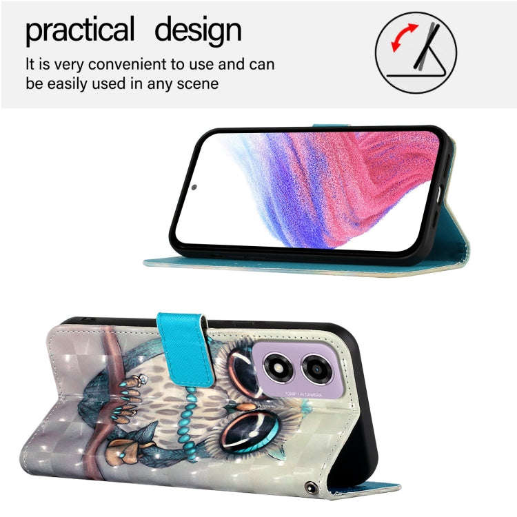 For Motorola Moto E14 3D Painting Horizontal Flip Leather Phone Case(Grey Owl)