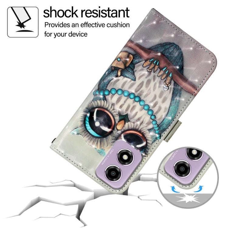 For Motorola Moto E14 3D Painting Horizontal Flip Leather Phone Case(Grey Owl)