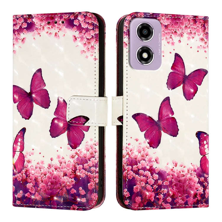 For Motorola Moto E14 3D Painting Horizontal Flip Leather Phone Case(Rose Butterfly)