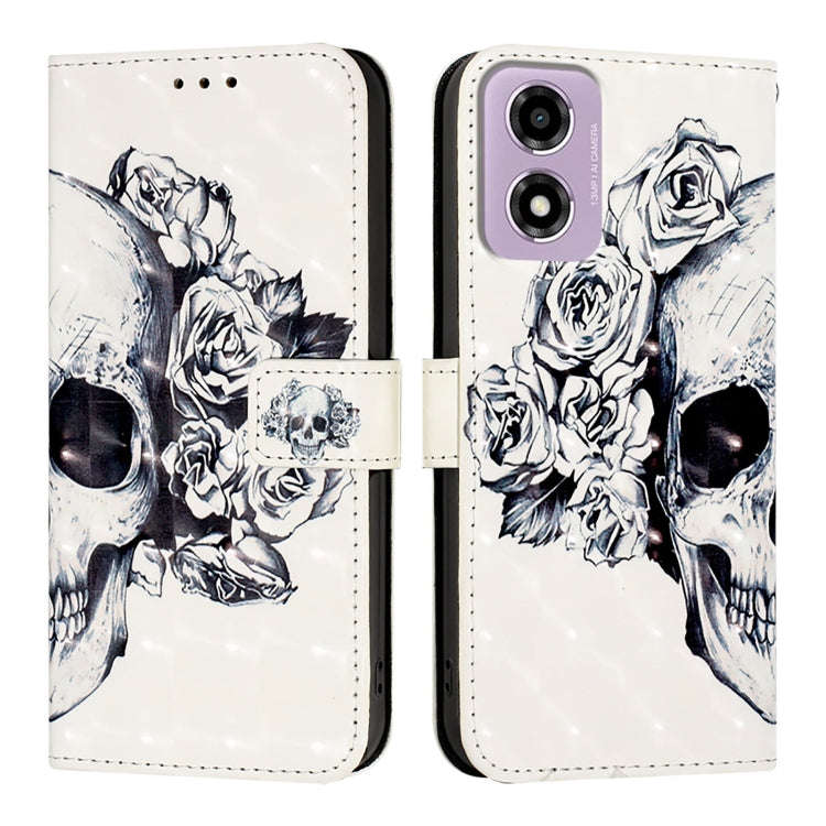 For Motorola Moto E14 3D Painting Horizontal Flip Leather Phone Case(Skull)