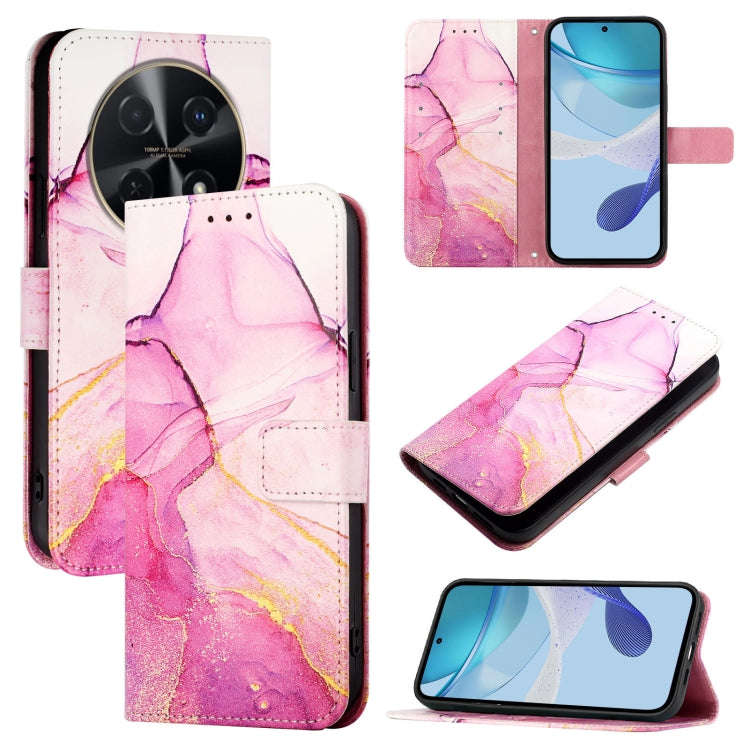 For Huawei nova 12s 4G Global PT003 Marble Pattern Flip Leather Phone Case(Pink Purple Gold)