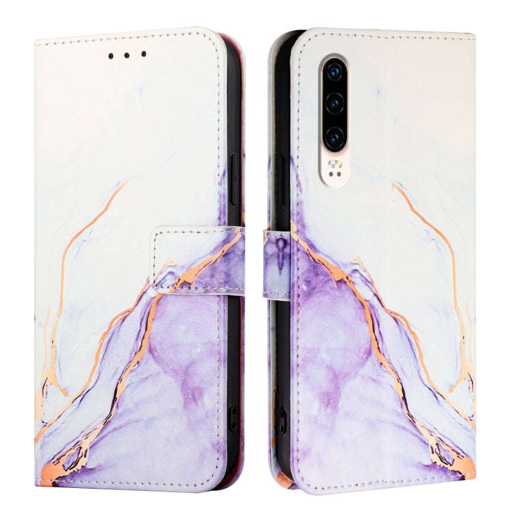 For Huawei P30 PT003 Marble Pattern Flip Leather Phone Case(White Purple)