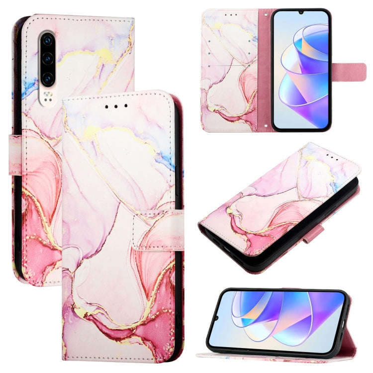 For Huawei P30 PT003 Marble Pattern Flip Leather Phone Case(Rose Gold)