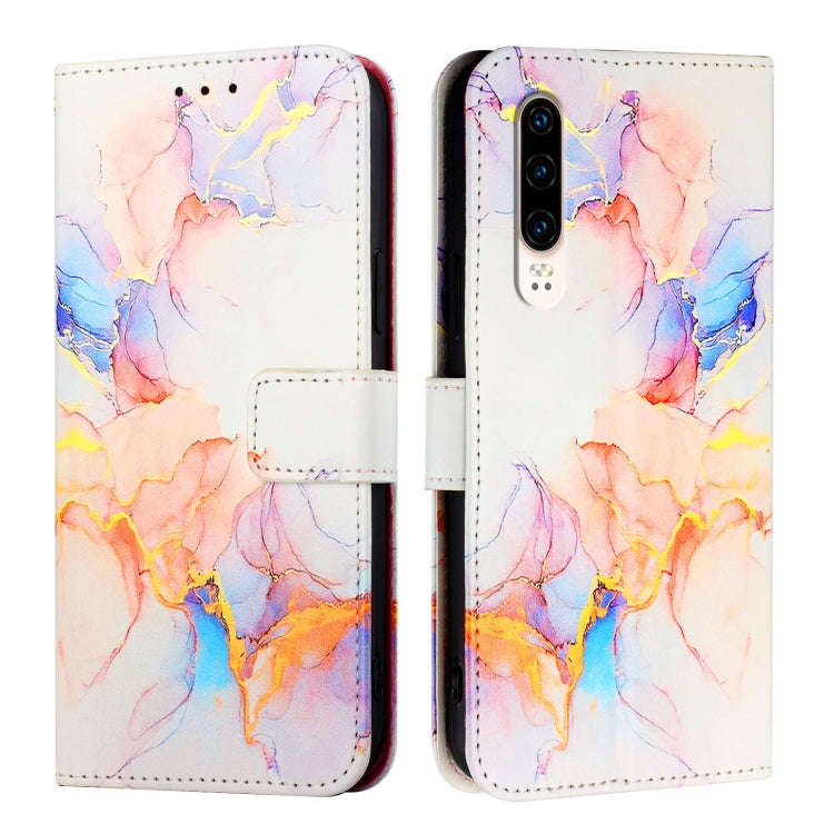 For Huawei P30 PT003 Marble Pattern Flip Leather Phone Case(Marble White)