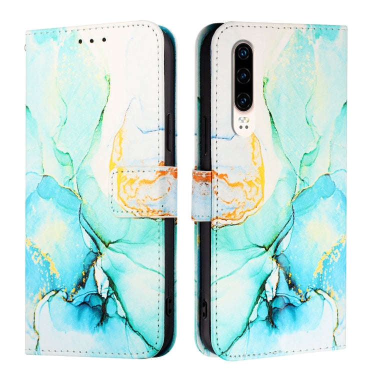 For Huawei P30 PT003 Marble Pattern Flip Leather Phone Case(Green)