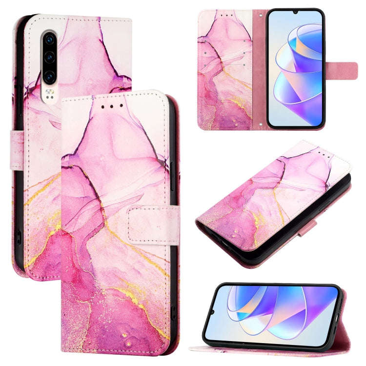 For Huawei P30 PT003 Marble Pattern Flip Leather Phone Case(Pink Purple Gold)