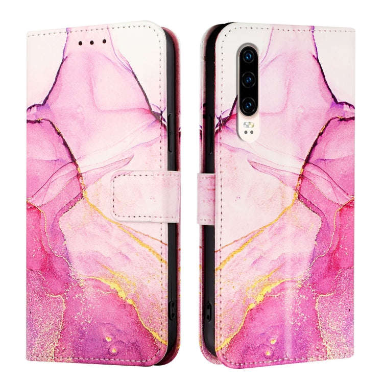 For Huawei P30 PT003 Marble Pattern Flip Leather Phone Case(Pink Purple Gold)