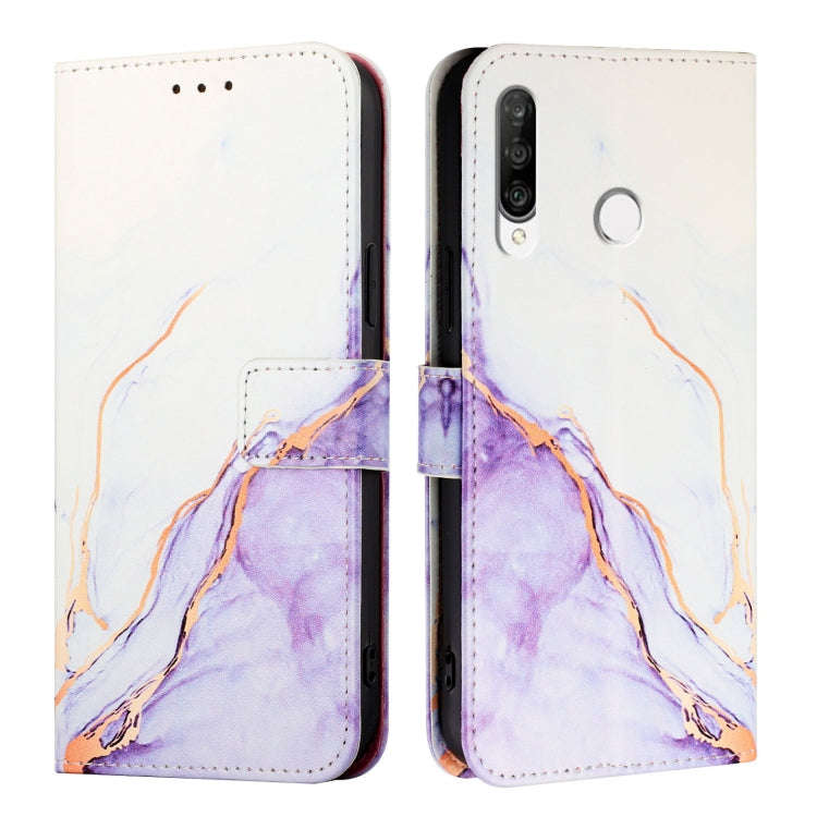 For Huawei P30 lite / nova 4e PT003 Marble Pattern Flip Leather Phone Case(White Purple)