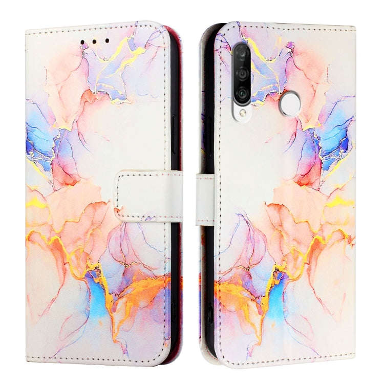 For Huawei P30 lite / nova 4e PT003 Marble Pattern Flip Leather Phone Case(Marble White)