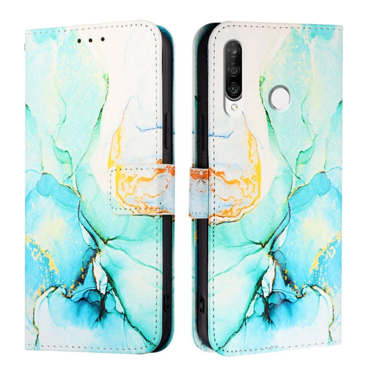 For Huawei P30 lite / nova 4e PT003 Marble Pattern Flip Leather Phone Case(Green)