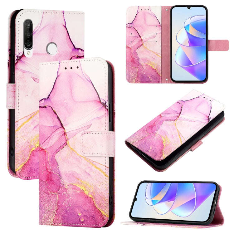 For Huawei P30 lite / nova 4e PT003 Marble Pattern Flip Leather Phone Case(Pink Purple Gold)
