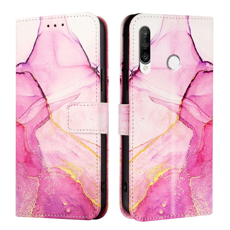 For Huawei P30 lite / nova 4e PT003 Marble Pattern Flip Leather Phone Case(Pink Purple Gold)