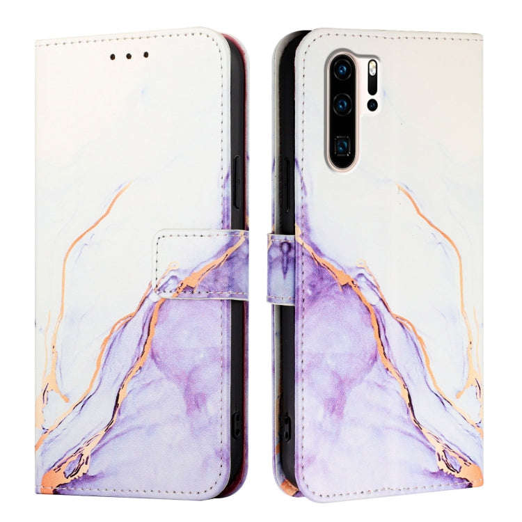 For Huawei P30 Pro PT003 Marble Pattern Flip Leather Phone Case(White Purple)