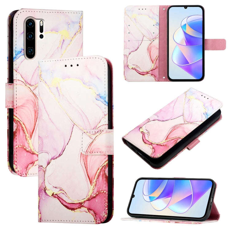 For Huawei P30 Pro PT003 Marble Pattern Flip Leather Phone Case(Rose Gold)