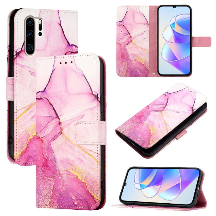 For Huawei P30 Pro PT003 Marble Pattern Flip Leather Phone Case(Pink Purple Gold)