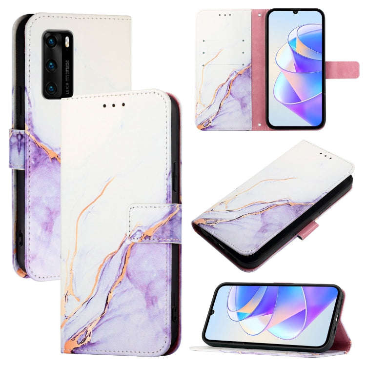 For Huawei P40 PT003 Marble Pattern Flip Leather Phone Case(White Purple)